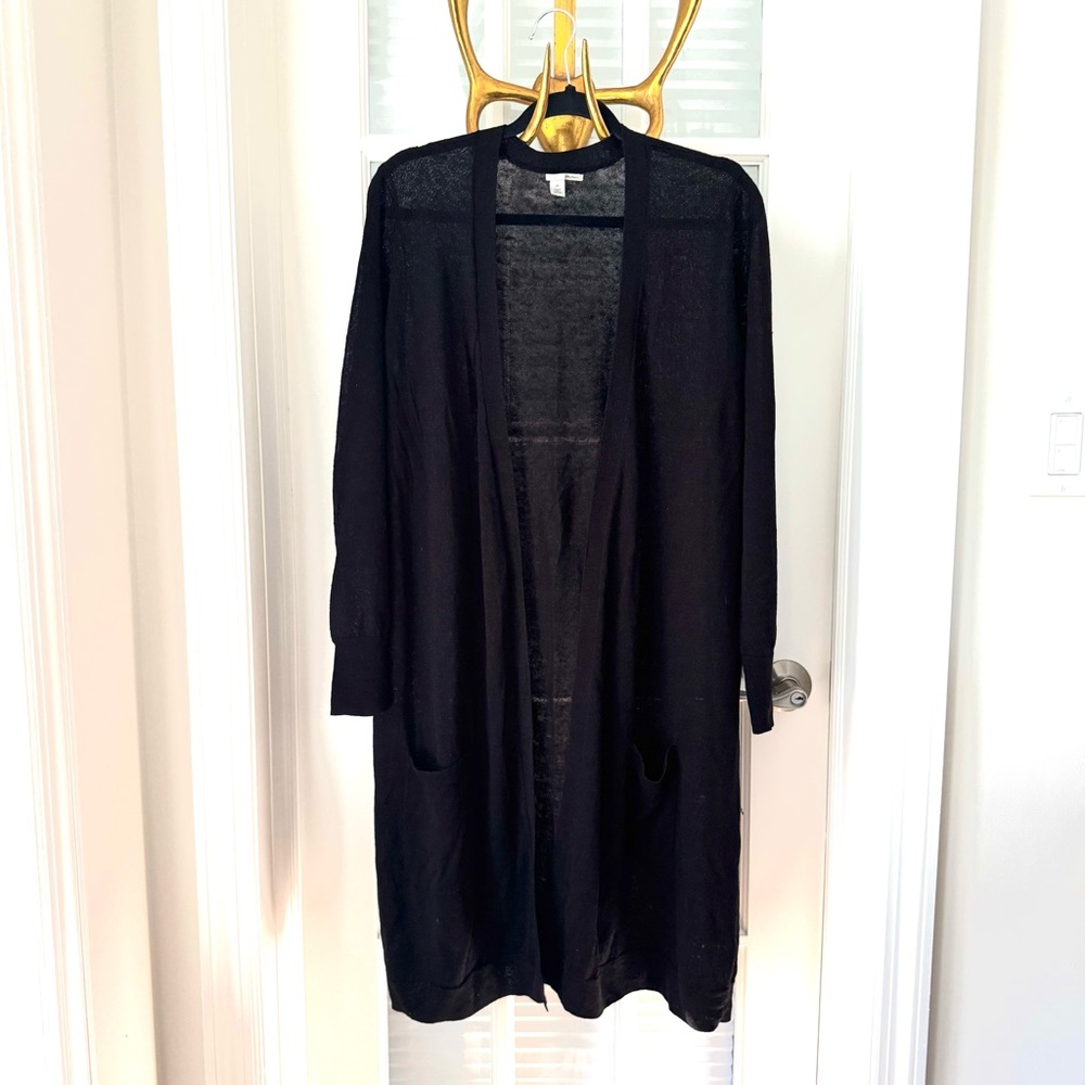Halogen Lightweight Sweater Coat. Black w Open-Front detail and pockets. Sz 2X